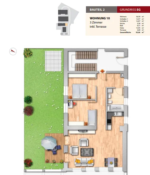 Schöne 3 Zimmer Wohnung mit Terrasse — photo 1